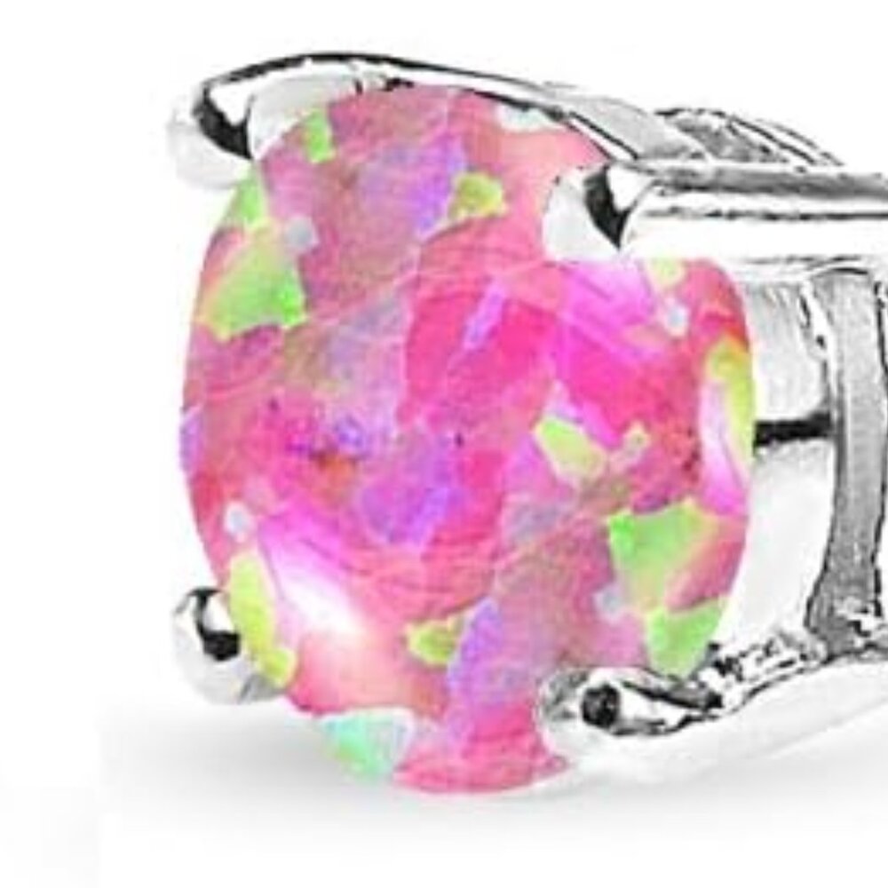 Sterling Silver 6mm Round Synthetic Opal Stud Earrings For Women